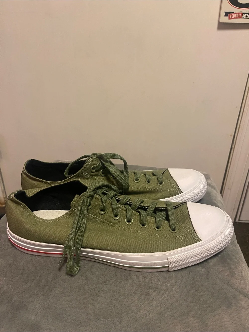 Low-Top Olive Green Canvas Athletic Sneakers